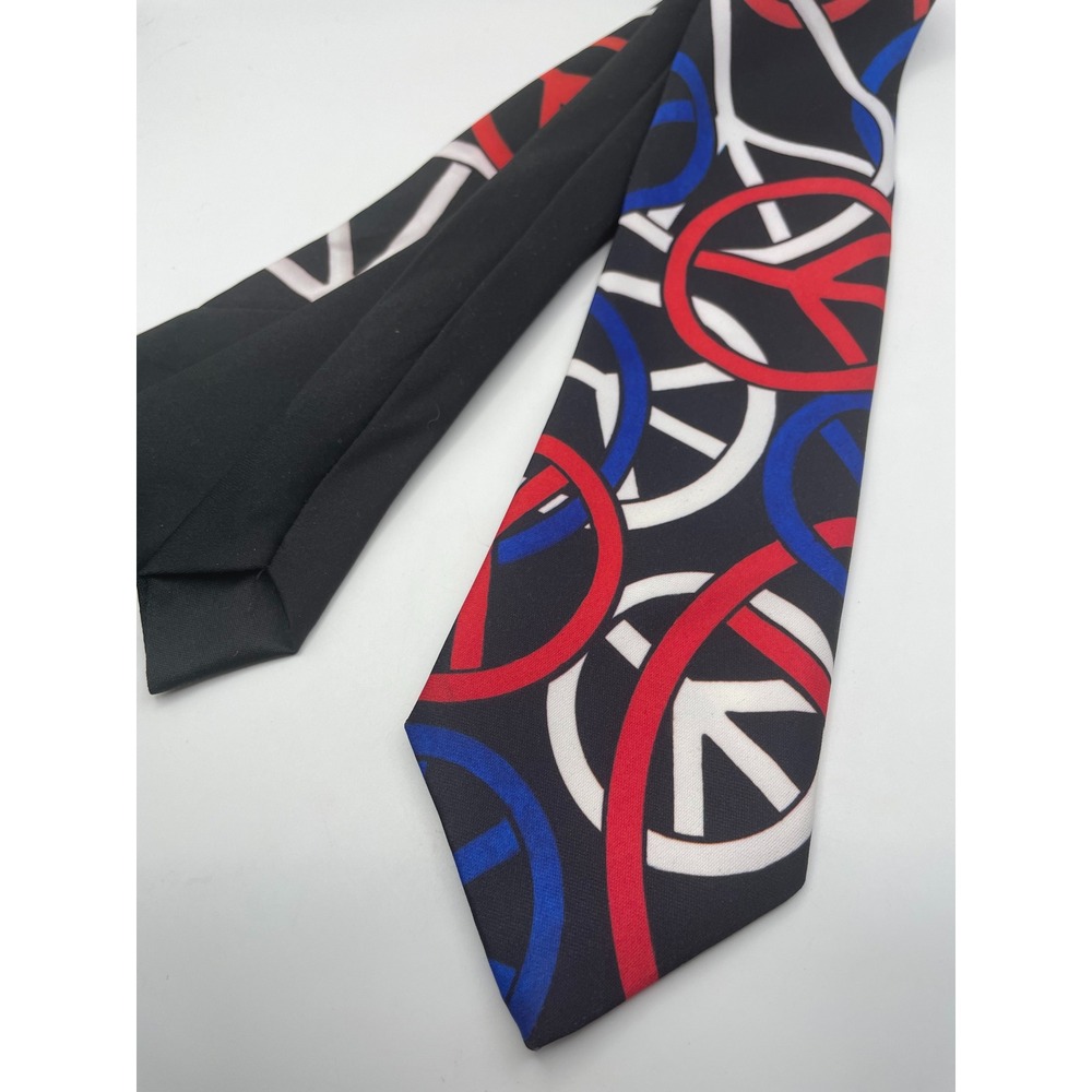 Ralph Marlin Peace Sign Tie Kerri Hanson Vintage Red White Blue Black USA Made
